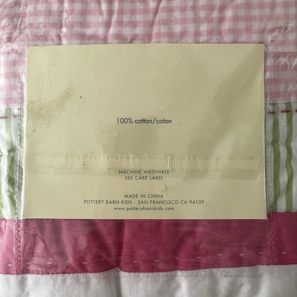 Pottery Barn Kids Kasey Standard Pillow Sham Quilted Cotton NIP 20x26 Pink Green